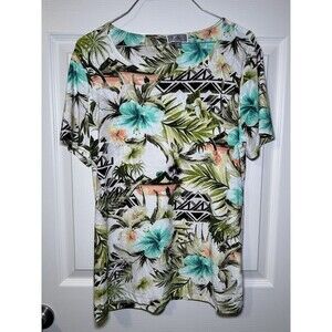 JM Collection Women’s Short Sleeve Textured Tropical Blouse Size Medium NWOT